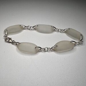 Frosted‎ White Sea Glass Sterling Silver Link Bracelet